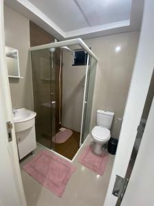 uma pequena casa de banho com chuveiro e WC em Casa em Itajaí Balneário Camboriú e Parque Beto Carrero em Itajaí
