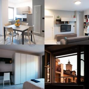 eine Collage mit drei Bildern einer Küche und einem Wohnzimmer in der Unterkunft Casa Medici in Asti