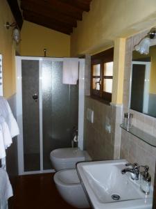 a bathroom with a sink and a toilet and a shower at Agriturismo Casa Belvedere in Bacchereto