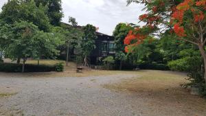 a house with a yard with trees and a driveway at ที รีสอร์ท T Resort Suphanburi in Ban Noi