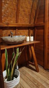 baño con lavabo y maceta en Light Blue Villa en Tepus