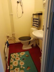 a bathroom with a toilet and a sink at Pieksämäellä saunallinen rivitalokaksio in Pieksämäki