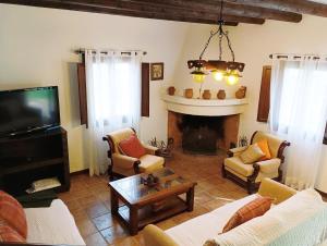 uma sala de estar com um sofá e uma lareira em Casa rural Carratraca Finca Los viñazos em Carratraca