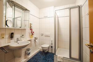 a bathroom with a sink and a toilet and a shower at Hotel Altstadt in Effeld