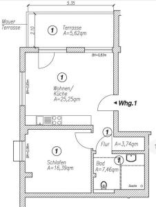 eine Zeichnung eines Grundrisses eines Hauses in der Unterkunft Villa Wauzi in Baabe