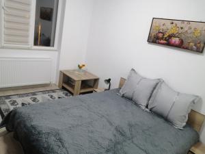 - une chambre avec un lit et une photo sur le mur dans l'établissement Ady & Marcy, à Onești