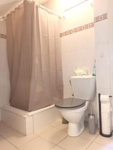 a white bathroom with a toilet and a shower at Studio with city view at Saint Nicolas in Ans