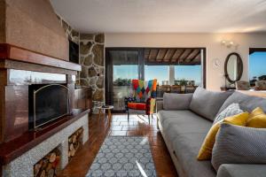 ŽrnovnicaにあるVilla Runjeのソファと暖炉のあるリビングルーム