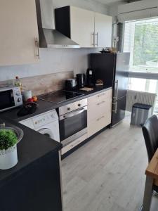 cocina con fogones y fogones horno superior en Apartment in TOP Lage Durlacher Tor/KIT en Karlsruhe