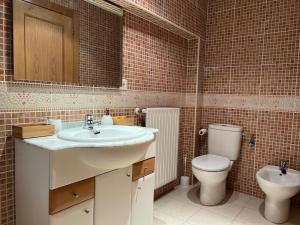 a bathroom with a sink and a toilet at Apartamento Hasta 4 Pax con Terraza in Soldeu