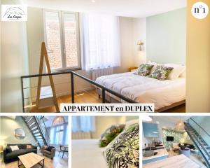 a collage of pictures of a room with a bed at Les Anges - Place Des Héros - Emplacement PREMIUM - 6 appartements - Cosy et Calme in Arras