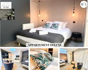 a collage of pictures of a bedroom with a bed at Les Anges - Place Des Héros - Emplacement PREMIUM - 6 appartements - Cosy et Calme in Arras