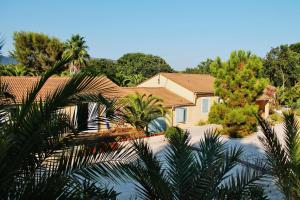 dom z palmą przed nim w obiekcie Le Mas de la Palmeraie - Appartement dans propriété privée au calme avec piscine et tennis w mieście Bormes-les-Mimosas +20 zdjęć