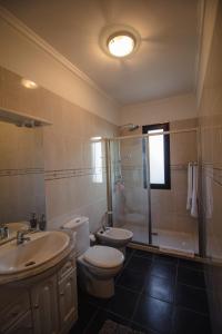 een badkamer met een toilet, een wastafel en een douche bij Villa Strelitzia in Funchal