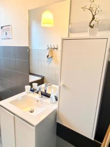 a bathroom with a sink and a mirror at Van Gold - Appartement - Centre Ville in Calais