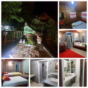 a collage of four pictures of a house at Baan Thabthong Homestay (บ้านทับทอง โฮมสเตย์) in Ban Pak Nam