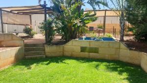 a backyard with a small pool in the grass at Roseneath Cottage in Northam