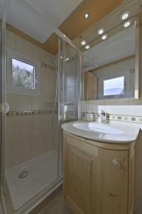 a bathroom with a sink and a shower at Chesa da la Posta - Silvaplana in Silvaplana