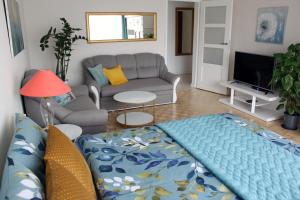 salon z kanapą i telewizorem w obiekcie Apartament Bonito w Radomiu