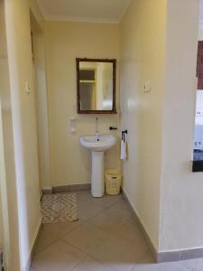 a bathroom with a sink and a mirror at Alpha Homes in Kilifi