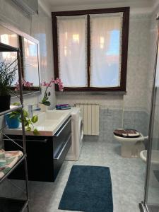 a bathroom with a sink and a washing machine at Bnbook-Casa Andrea in Cardano al Campo