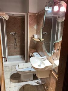 a bathroom with a sink and a toilet and a shower at Casa Rural MAITETXU in Viscarret-Guerendiáin