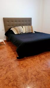 ein Bett mit zwei Kissen darauf in einem Schlafzimmer in der Unterkunft appartement pied dans l eau in El Brosquil