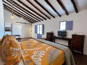 ein Schlafzimmer mit einem Bett und einem Schreibtisch in einem Zimmer in der Unterkunft Finca Zayas Casa Rural & Guest Suites in Periana