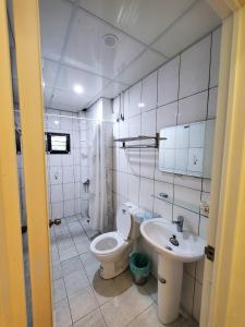 埔里にある念念Nian Nian Taomi Innのバスルーム(トイレ、洗面台付)