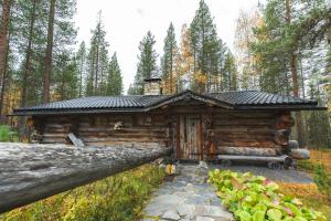 a log cabin in the middle of a forest at Hellevi by Aavalevi in Levi