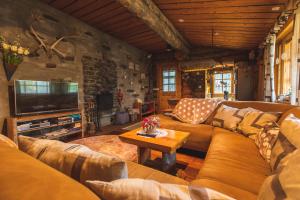 a living room with a couch and a tv at Hellevi by Aavalevi in Levi