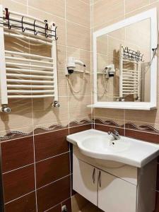 a bathroom with a sink and a mirror at Şişli harbiye kat iki in Istanbul