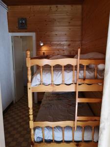 a bedroom with two bunk beds in a cabin at Appartement RDC à cœur du Mont Dore in Le Mont-Dore