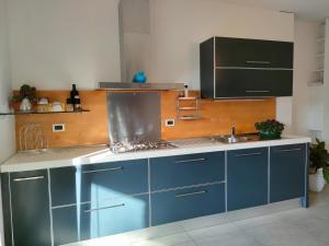 kuchnia z niebieskimi szafkami i zlewem w obiekcie ,,,a casa di Martina w Mestre
