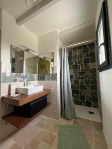 Ένα μπάνιο στο Chambre au calme avec spa privatif gratuit sud aveyron les palmiers des causses