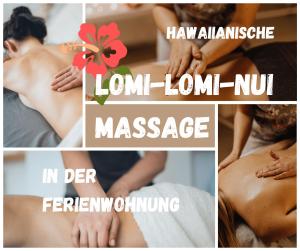 a collage of images of a woman receiving a massage at Hale Aloha in Felde