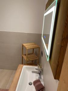 a bathroom with a sink and a mirror at Apart Smart in Bruck am Ziller