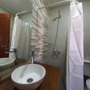 uma casa de banho com um lavatório e um chuveiro em Lo de Lidia em Olavarría