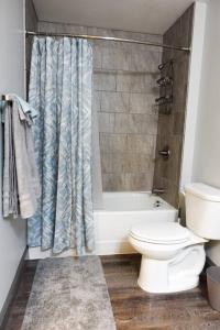 a bathroom with a toilet and a tub and a shower at Luxury Downtown Apartment with Balcony! in Greenville