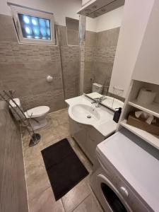 a bathroom with a sink and a toilet and a window at Villa Marija in Crikvenica +15 photos