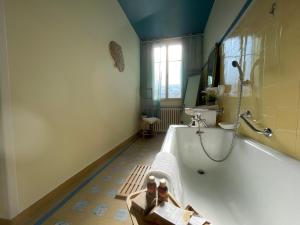 a bathroom with a bath tub and a sink at Gite L'Instant Champenois in Bréviandes