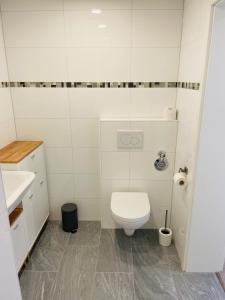 a small bathroom with a toilet and a sink at Zollernalb-Apartment MG in Albstadt