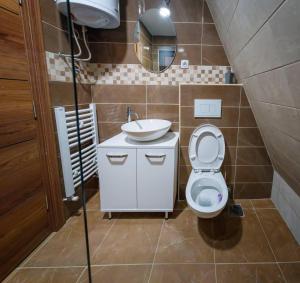 a small bathroom with a toilet and a sink at Zlatarski čardaci in Nova Varoš