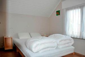 ein großes weißes Bett in einem Zimmer mit Fenster in der Unterkunft Casa D&N in Passendale