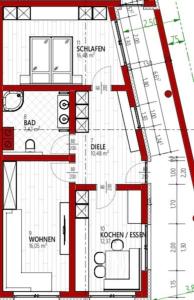 a floor plan of a building with red at Apart Smart in Bruck am Ziller