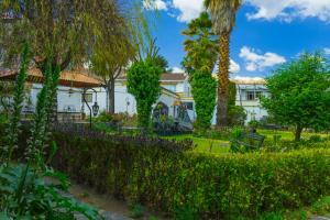 un edificio blanco con palmeras y un parque en Hotel Calacoto, en La Paz