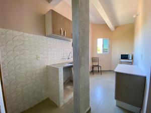 a kitchen with a counter and a sink in a room at Departamentos Imperial in Encarnación +70 photos