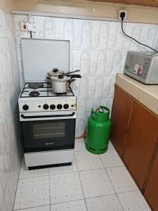 KakamegaにあるKK Furnished Apartmentsのキッチン(コンロ、緑の鍋付)