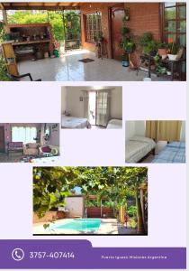 un collage de fotos de una casa con piscina en Cataratas alojamiento en Puerto Iguazú