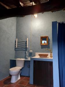 y baño con aseo y lavamanos. en Casa Rural Las Raíces, Sierra de San Vicente en San Román